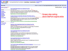 Scraper sites above SitePoint original article